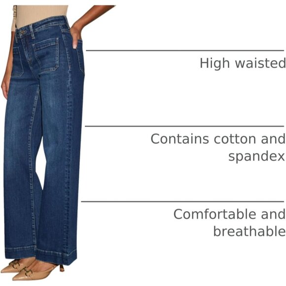 Wide Leg Jeans Women Cotton Polyester Spandex High Waisted Loose Denim Pants - Picture 4 of 7